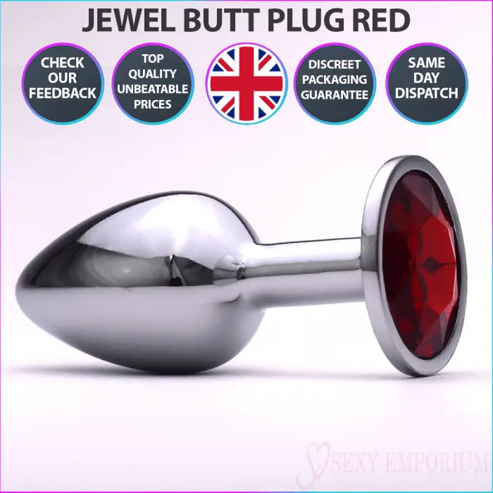 Sexy Emporium Jewelled Metal Beginner Butt Plug 3 Inch Red - Save 20% - Fast - Sale United Kingdom Stoke-on-trent