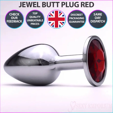 Sexy Emporium Jewelled Metal Beginner Butt Plug 3 Inch Red - Save 20% - Fast - Sale United Kingdom Stoke-on-trent
