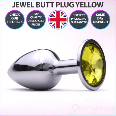 Sexy Emporium Jewelled Metal Beginner Butt Plug 3 Inch Yellow - Save 25% - Fast - Sale United Kingdom Stoke-on-trent