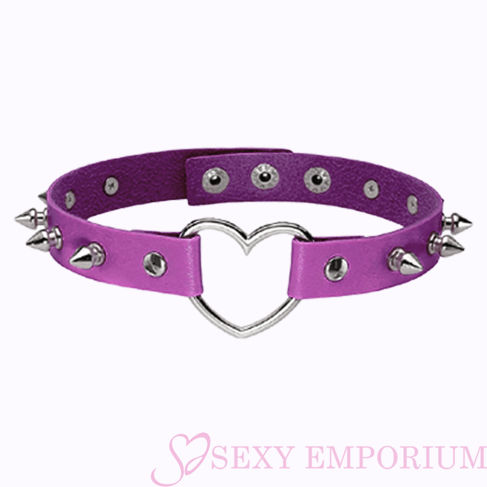 Sexy Love Heart Spiked Choker - Purple
