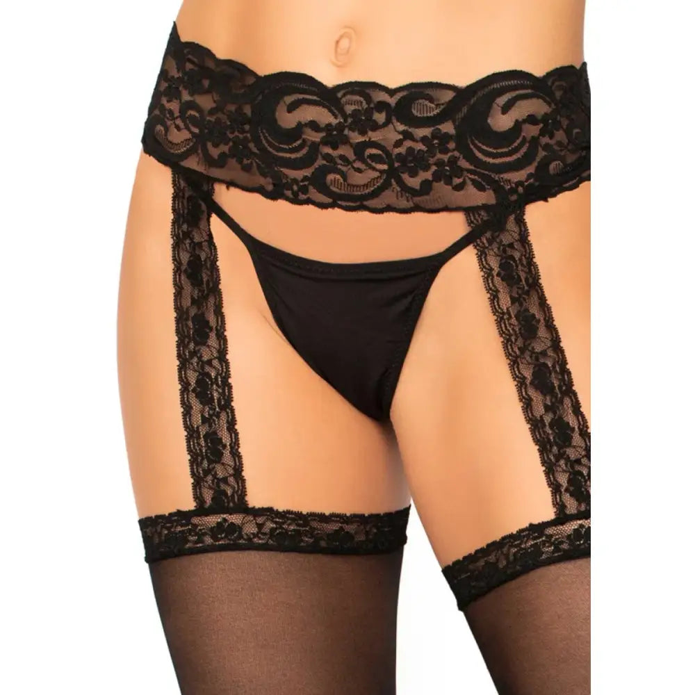 Sheer Thigh Highs with Lace Garter Belt Black Os - Os - Fast Shipping - Suspender Belts United Kingdom Stoke-on-trent