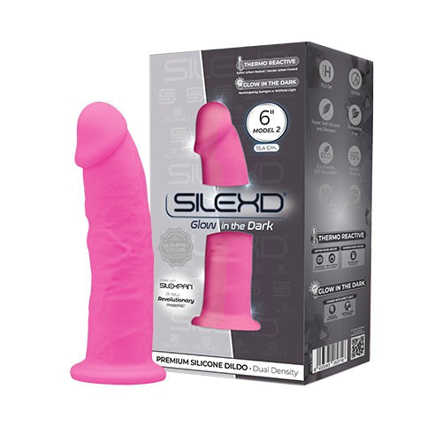 Silexd Glow de 6 polegadas no Dark Realistic Silicone Dual Density Dildo com Cup Rosa