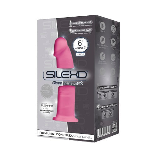 Silexd Glow de 6 polegadas no Dark Realistic Silicone Dual Density Dildo com Cup Rosa