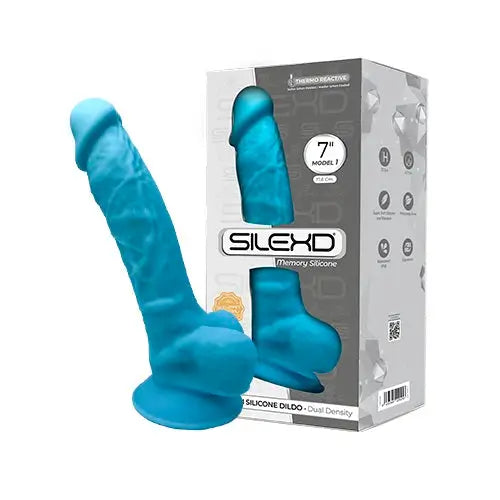 Silexd 7 Inch Realistic Silicone Dual Density Dildo with Suction Cup and Balls Blue - Dildos - Save 25% - Silexd Inch - United Kingdom