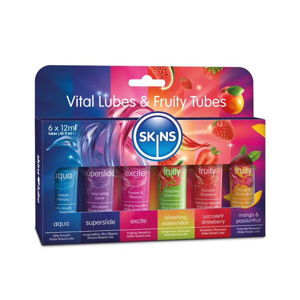 Skins 12ml Vital & Fruity 6 Pack Sex Toy Lube Sampler Set - Save 10% - – Water Silicone Flavoured - Sale United Kingdom Stoke-on-trent