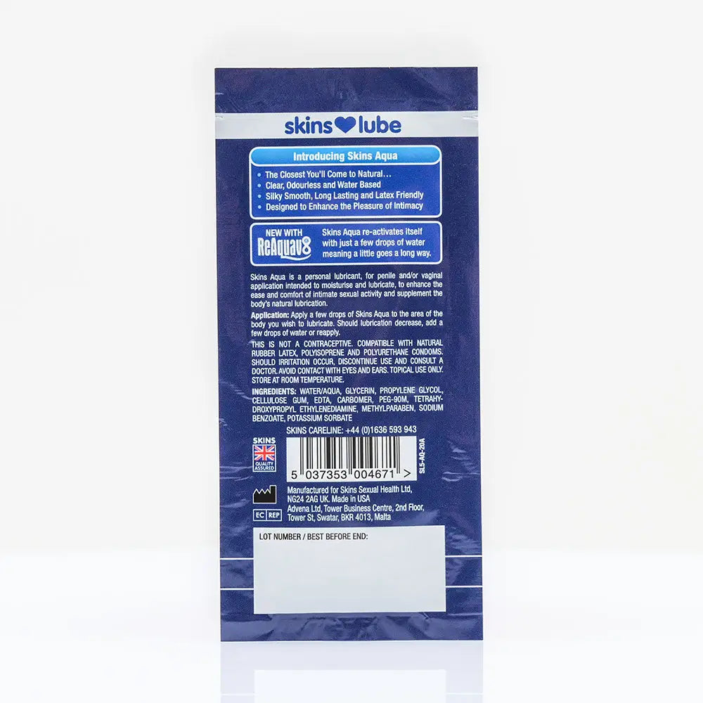 Skins Aqua Water Based Lubricant - 5ml Foil - Save 25% - Fast Shipping - Sale United Kingdom Stoke-on-trent