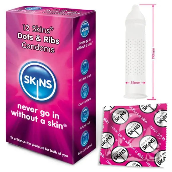Skins Condoms Dots and Ribs 12 Pack - Save 25% - and - Fast Shipping - Sale United Kingdom Stoke-on-trent