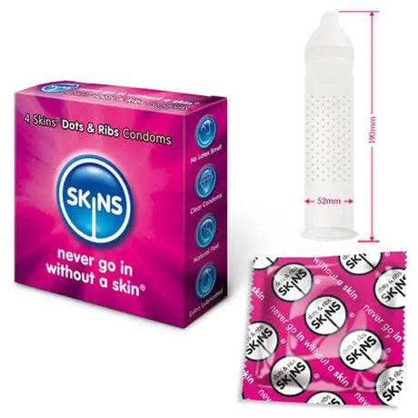 Skins Condoms Dots and Ribs 4 Pack - Save 25% - and - Fast Shipping - Sale United Kingdom Stoke-on-trent