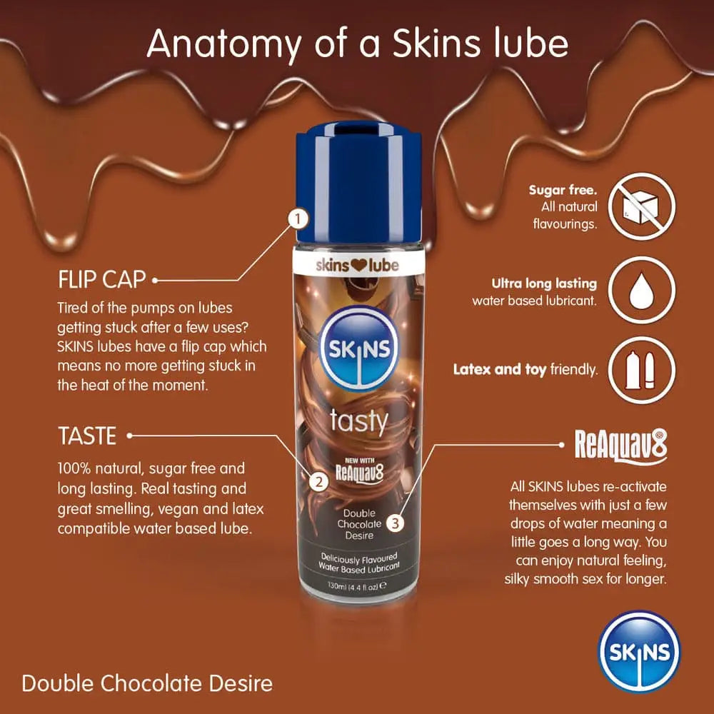 Skins Double Chocolate Desire Waterbased Lubricant 130ml - Save 25% - Fast - Sale United Kingdom Stoke-on-trent