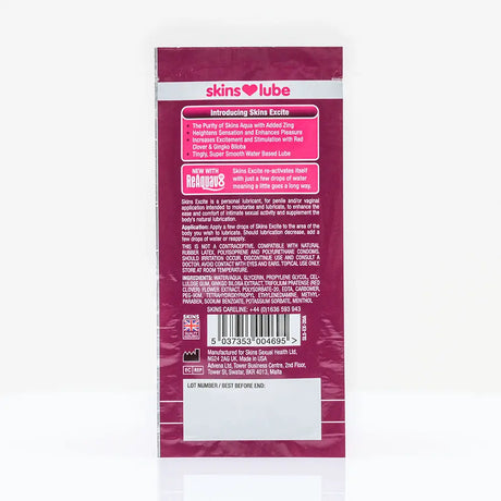 Skins Excite Tingling Water Based Lubricant - 5ml Foil - Save 25% - Fast Shipping - Sale United Kingdom Stoke-on-trent