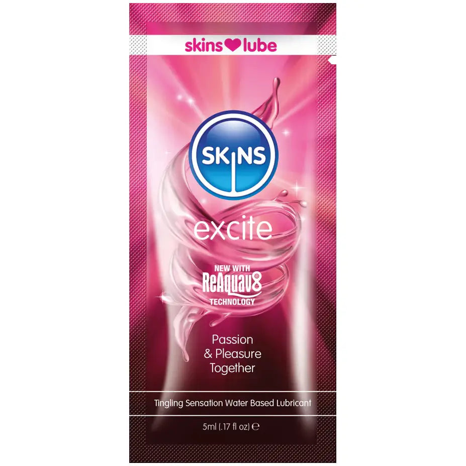 Skins Excite Tingling Water Based Lubricant - 5ml Foil - Save 25% - Fast Shipping - Sale United Kingdom Stoke-on-trent