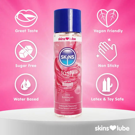 Skins Juicy Bubblegum Blast Waterbased Lubricant 130ml - Save 25% - Fast Shipping - Sale United Kingdom Stoke-on-trent