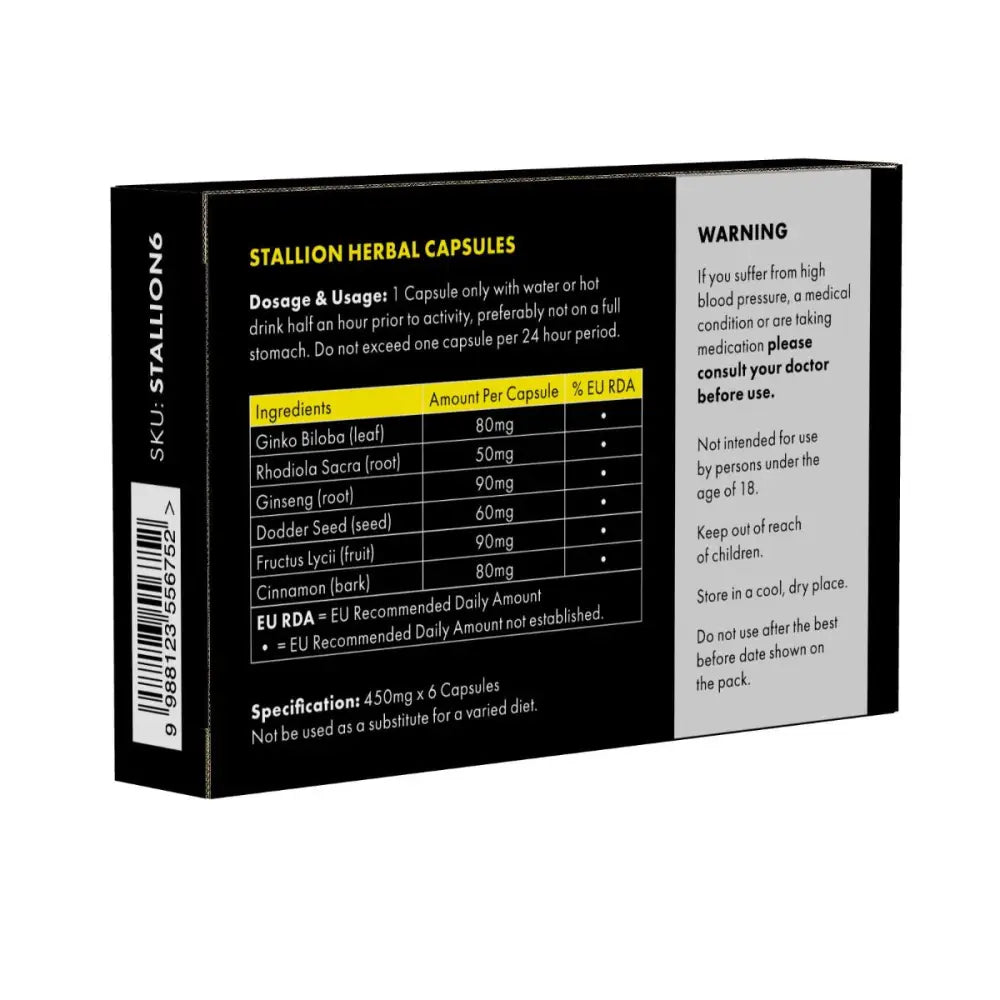 Stallion Herbal Supplement 6 Pack - Pack - Fast Shipping - Sex Essentials United Kingdom Stoke-on-trent