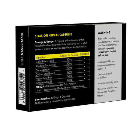 Stallion Herbal Supplement 6 Pack - Pack - Fast Shipping - Sex Essentials United Kingdom Stoke-on-trent