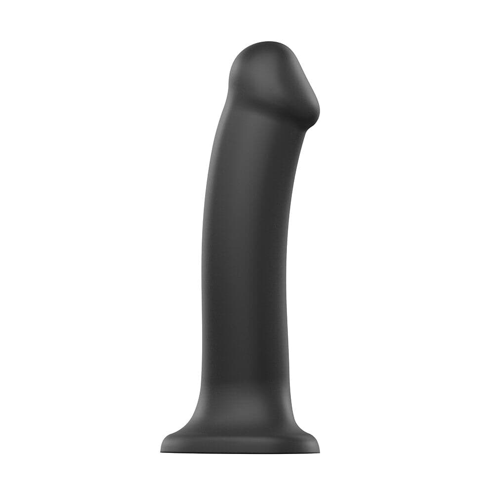 Strap arnaf i ddwysedd deuol silicon dildo plygu canolig du