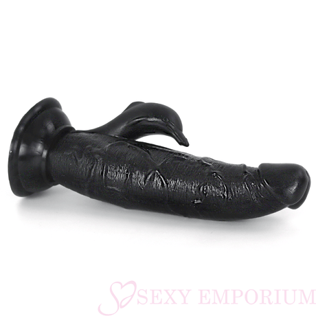 The 8 Inch Dolphin Clit Stim Dildo - Black