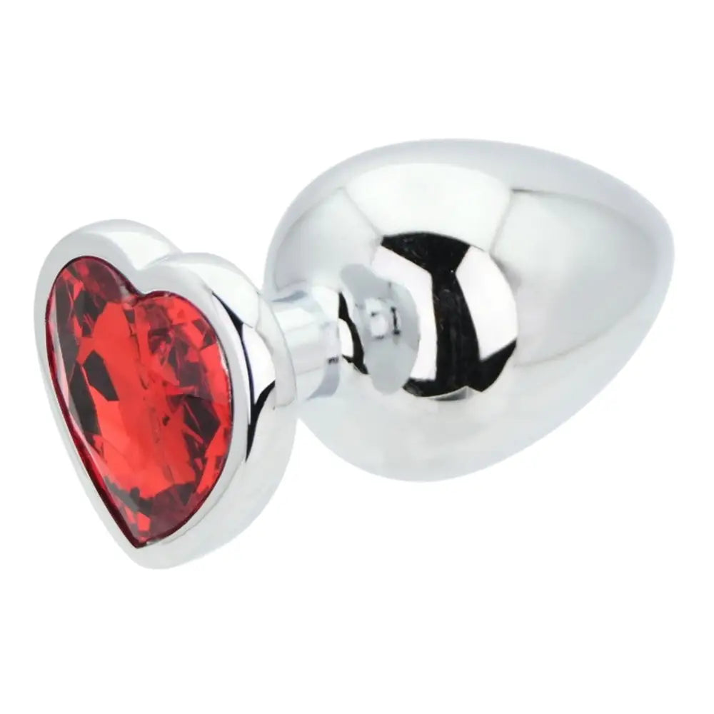 Toosh Heart Shaped Silver Butt Plug with Red Stone Large - Save 10% - Anal Dilators United Kingdom Stoke-on-trent