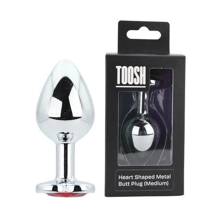 Toosh Heart Shaped Silver with Red Stone Medium - Save 10% - Anal Dildos United Kingdom Stoke-on-trent