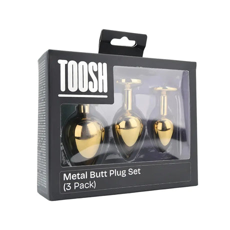 Toosh Metal Butt Plug Gold Set of 3 Clear Stone - Save 5% - Anal Dildos United Kingdom Stoke-on-trent
