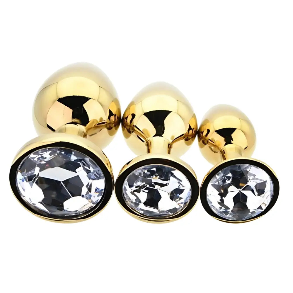 Toosh Metal Butt Plug Gold Set of 3 Clear Stone - Save 5% - Anal Dildos United Kingdom Stoke-on-trent