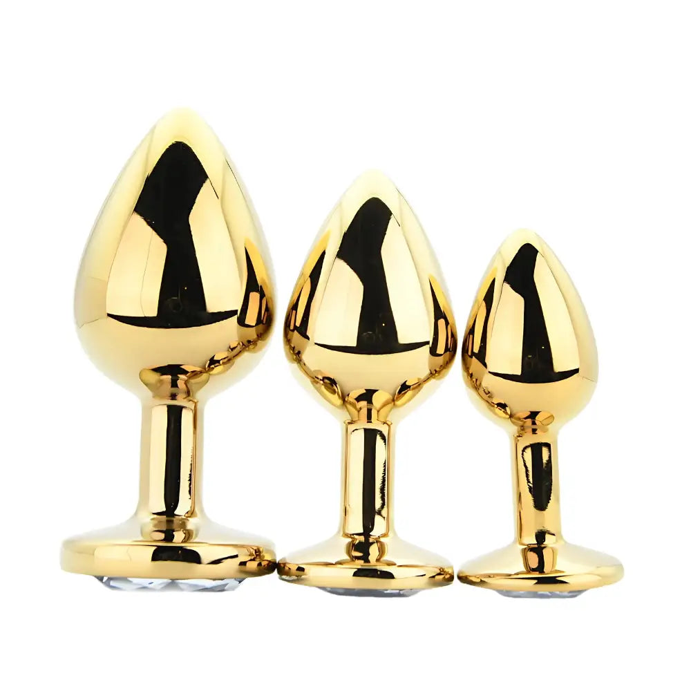 Toosh Metal Butt Plug Gold Set of 3 Clear Stone - Save 5% - Anal Dildos United Kingdom Stoke-on-trent