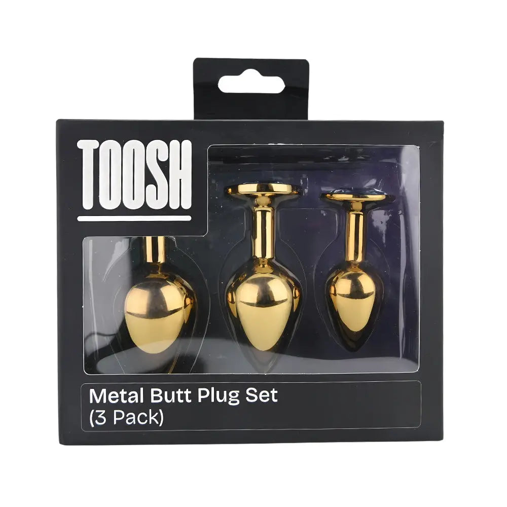 Toosh Metal Butt Plug Gold Set of 3 Clear Stone - Save 5% - Anal Dildos United Kingdom Stoke-on-trent