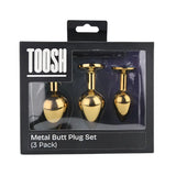 Toosh Metal Butt Plug Gold Set of 3 Clear Stone - Save 5% - Anal Dildos United Kingdom Stoke-on-trent