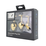 Toosh Metal Butt Plug Gold Set of 3 Clear Stone - Save 5% - Anal Dildos United Kingdom Stoke-on-trent