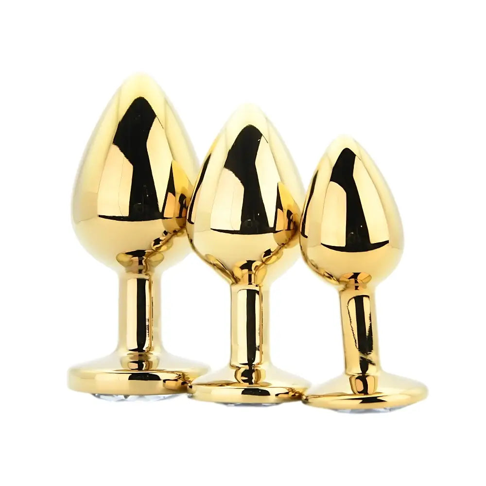 Toosh Metal Butt Plug Gold Set of 3 Clear Stone - Save 5% - Anal Dildos United Kingdom Stoke-on-trent