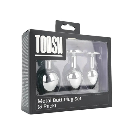 Toosh Metal Butt Plug Silver Set of 3 Clear Stone - Save 5% - Anal Dildos United Kingdom Stoke-on-trent