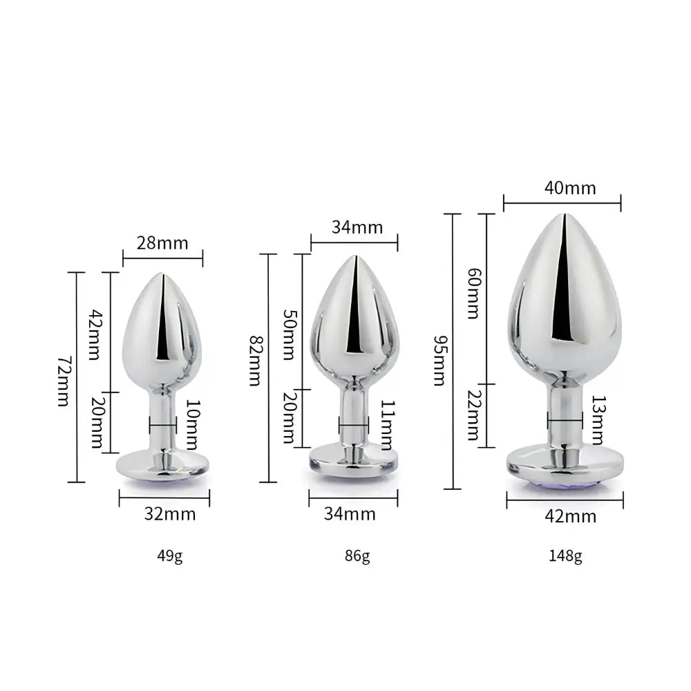 Toosh Metal Butt Plug Silver Set of 3 Clear Stone - Save 5% - Anal Dildos United Kingdom Stoke-on-trent