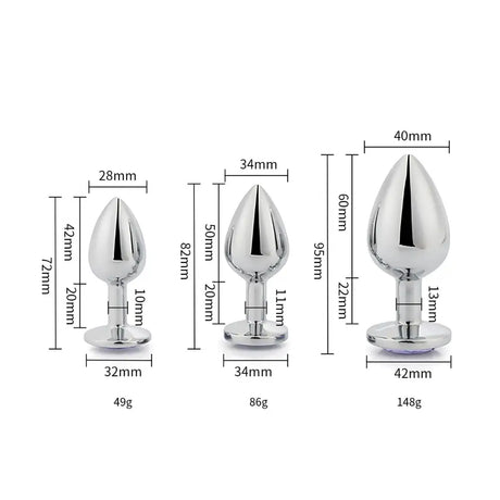 Toosh Metal Butt Plug Silver Set of 3 Clear Stone - Save 5% - Anal Dildos United Kingdom Stoke-on-trent