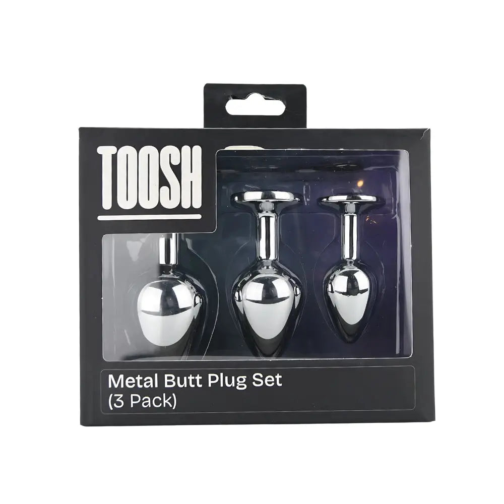 Toosh Metal Butt Plug Silver Set of 3 Clear Stone - Save 5% - Anal Dildos United Kingdom Stoke-on-trent