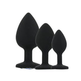 Toosh Silicone Butt Plug Black Set of 3 Clear Stone - Save 5% - Anal Dildos United Kingdom Stoke-on-trent