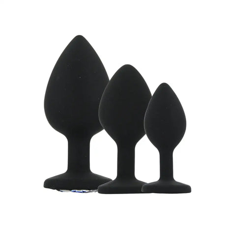 Toosh Silicone Butt Plug Black Set of 3 Clear Stone - Save 5% - Anal Dildos United Kingdom Stoke-on-trent