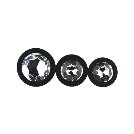 Toosh Silicone Butt Plug Black Set of 3 Clear Stone - Save 5% - Anal Dildos United Kingdom Stoke-on-trent