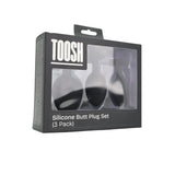 Toosh Silicone Butt Plug Black Set of 3 Clear Stone - Save 5% - Anal Dildos United Kingdom Stoke-on-trent