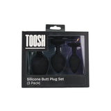 Toosh Silicone Butt Plug Black Set of 3 Clear Stone - Save 5% - Anal Dildos United Kingdom Stoke-on-trent