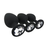 Toosh Silicone Butt Plug Black Set of 3 Clear Stone - Save 5% - Anal Dildos United Kingdom Stoke-on-trent