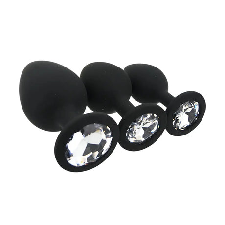 Toosh Silicone Butt Plug Black Set of 3 Clear Stone - Save 5% - Anal Dildos United Kingdom Stoke-on-trent