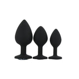 Toosh Silicone Butt Plug Black Set of 3 Clear Stone - Save 5% - Anal Dildos United Kingdom Stoke-on-trent