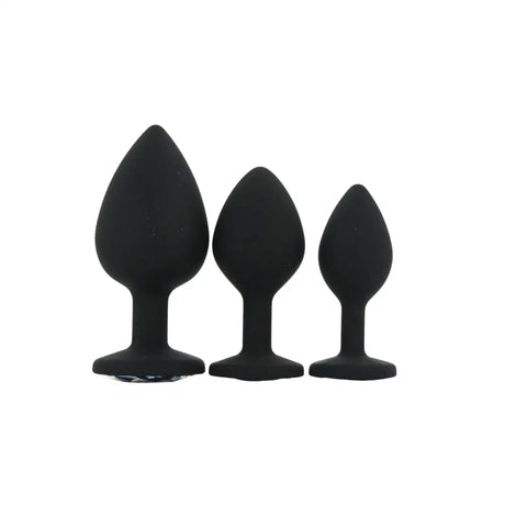 Toosh Silicone Butt Plug Black Set of 3 Clear Stone - Save 5% - Anal Dildos United Kingdom Stoke-on-trent