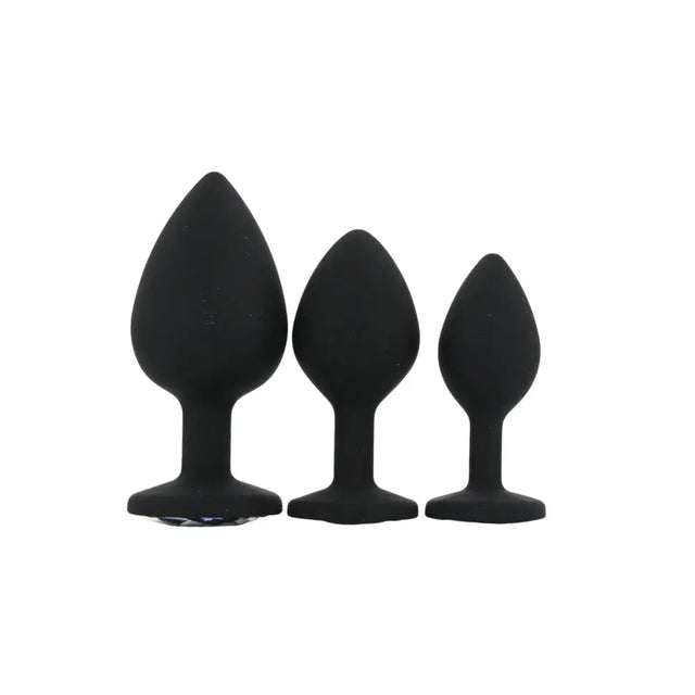 Toosh Silicone Butt Plug Black Set of 3 Clear Stone - Save 5% - Anal Dildos United Kingdom Stoke-on-trent