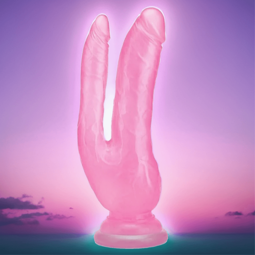 Ultra 8 Inch Pink Jelly Cock Double Penetrator - Save 20% - Dildo