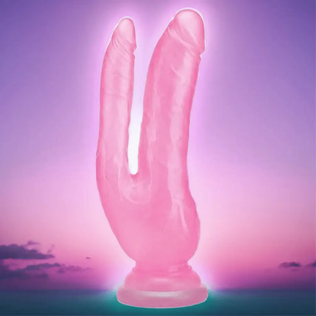 Ultra 8 Inch Pink Jelly Cock Double Penetrator - Save 25% - Fast Shipping - Dildo United Kingdom Stoke-on-trent