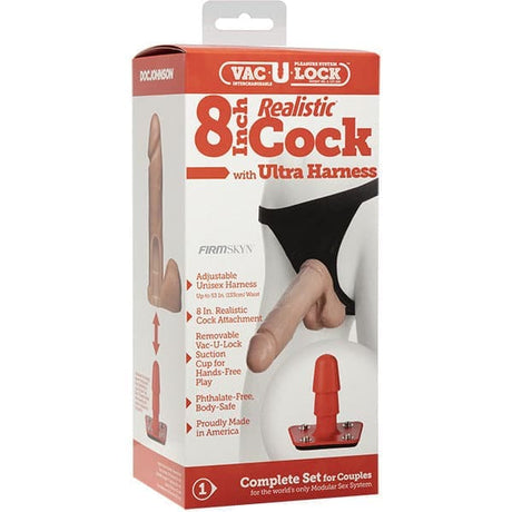 Vaculock 8 Inch Realistic Cock with Ultra Harness - Save 30% - Dildo