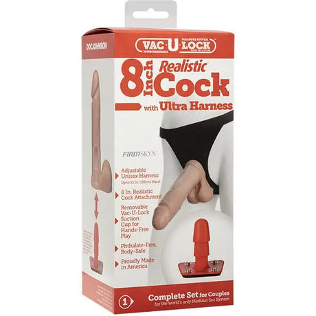 Vaculock 8 Inch Realistic Cock with Ultra Harness - Save 30% - Vaculock with - Fast Shipping - Dildo United Kingdom Stoke-on-trent