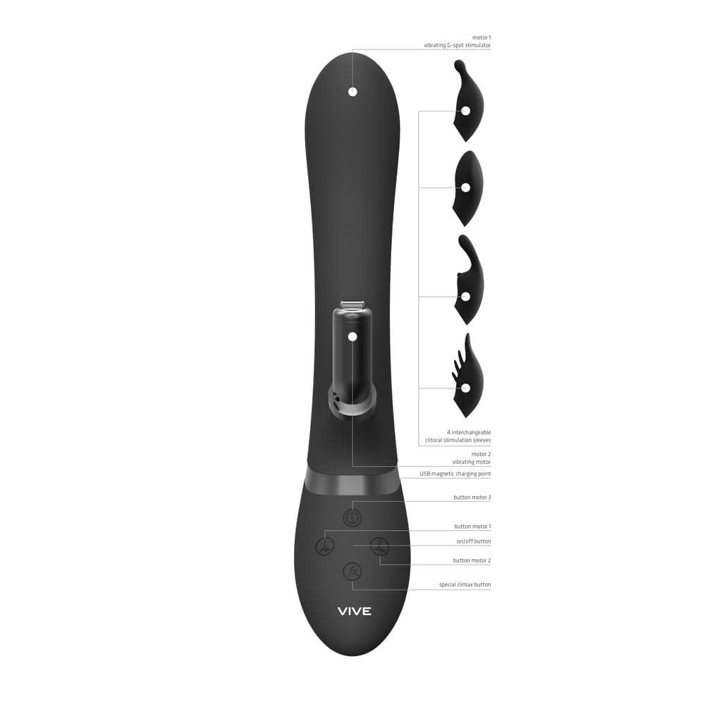 Vive Chou Double Action Interschimbabil Iepure Vibrator Negru