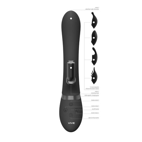 Vive Chou Double Action Interschimbabil Iepure Vibrator Negru