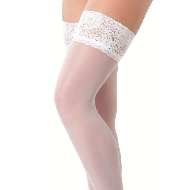 White Holdup Stockings with Floral Lace Top - Save 30% - Sale